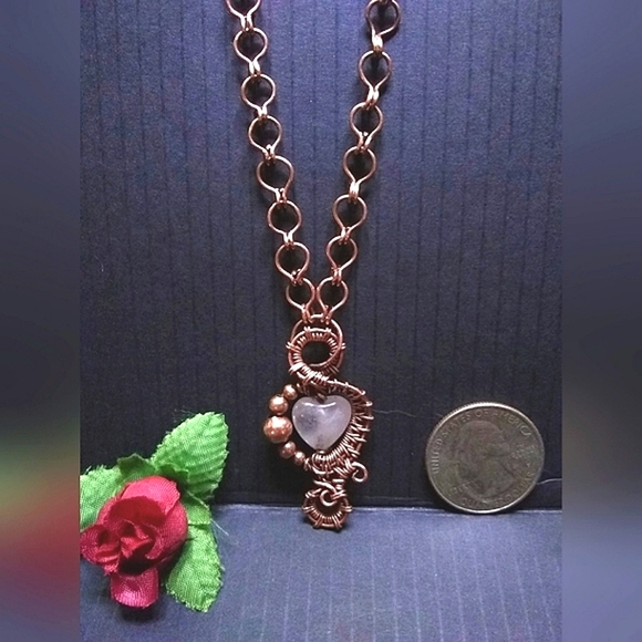 Handcrafted Rose Quartz Heart Necklace OOAK - Picture 5 of 9